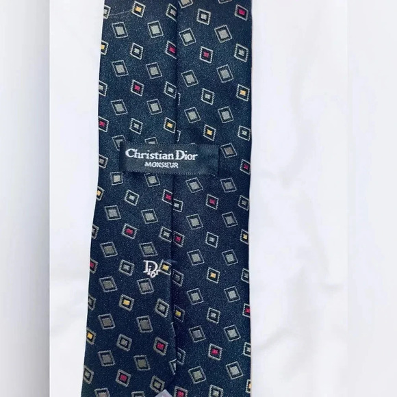 CHRISTIAN DIOR MONSIEUR VINTAGE BLUE DECO TIE POLYESTER/SILK BLEND - Picture 6 of 8